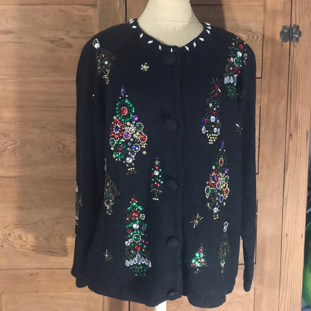 VICTORIA HARBOUR Christmas sequin bead bling sz L